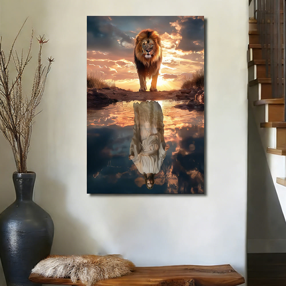 Christianartworkshop Lion & Reflection: Divine Majesty & Sacred Humility Wall Art Print - image 1