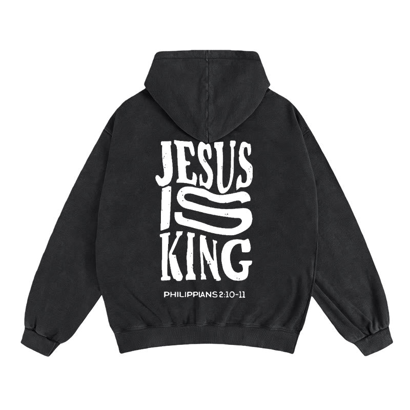Christianartworkshop Jesus Is King Hooded Jacket: Philippians 2:10-11 Faith Statement - Black - 2XL - image 8