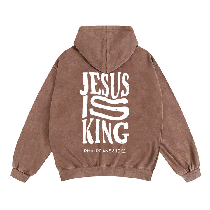 Christianartworkshop Jesus Is King Hooded Jacket: Philippians 2:10-11 Faith Statement - Coffee - 2XL - image 12