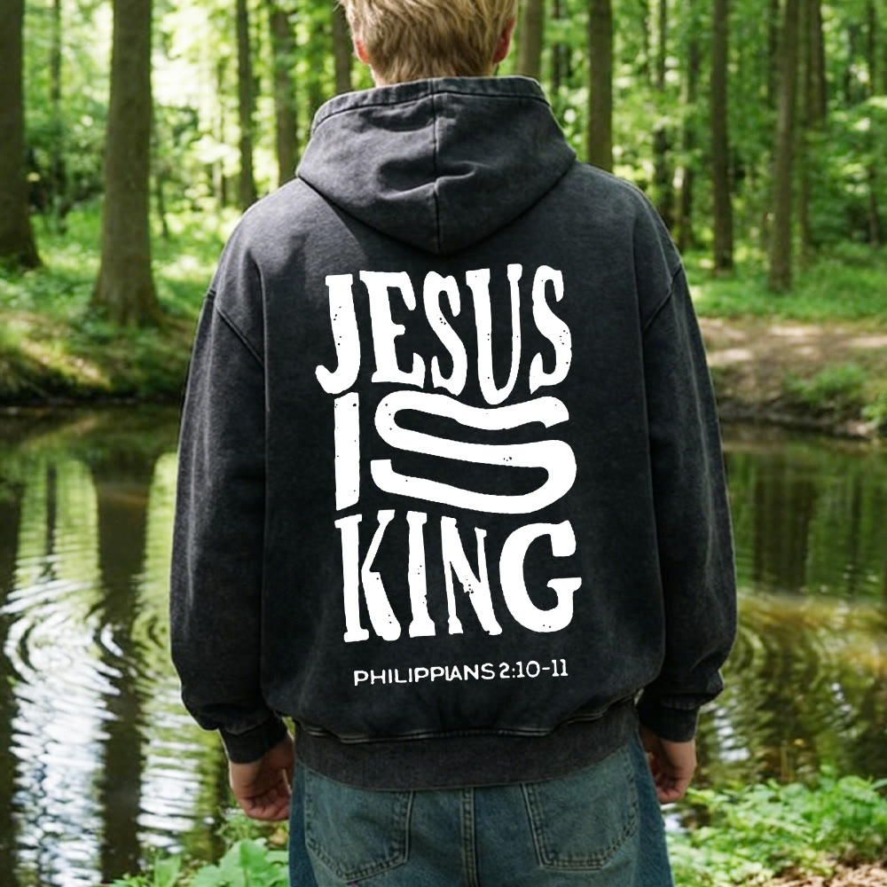 Christianartworkshop Jesus Is King Hooded Jacket: Philippians 2:10-11 Faith Statement - image 10