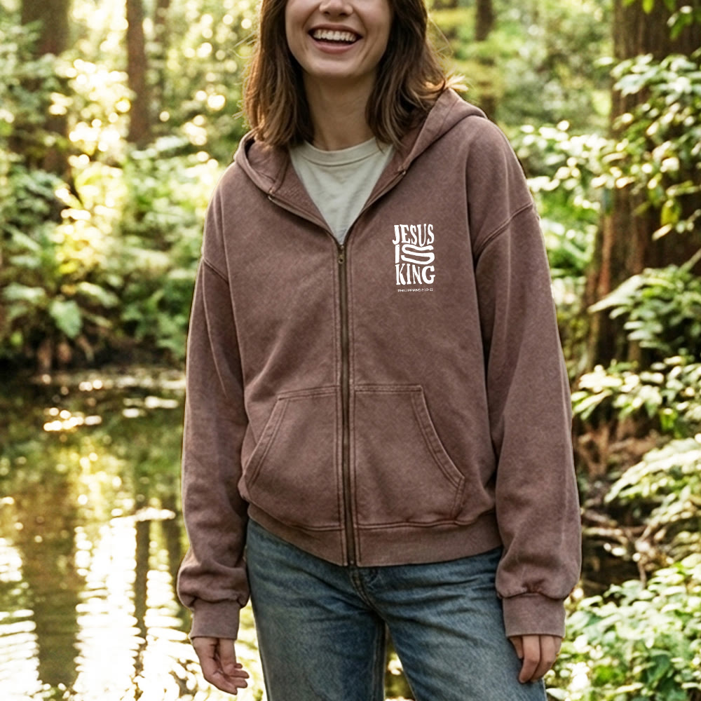 Christianartworkshop Jesus Is King Zip-Up Hooded Jacket: Philippians 2:10-11 Faith Statement - image 13