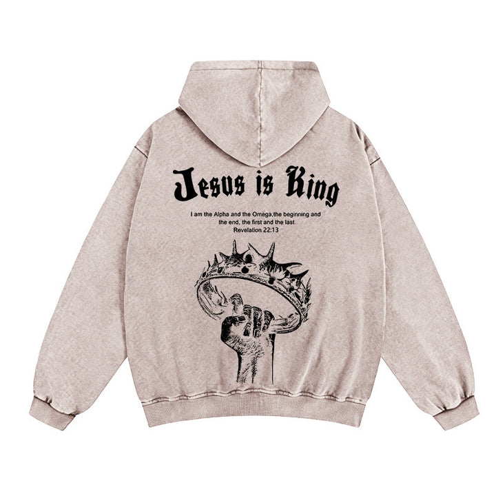 Christianartworkshop Jesus is King Hooded Jacket: Stylish Faith with Revelation 22:13 - Apricot - 2XL - image 0