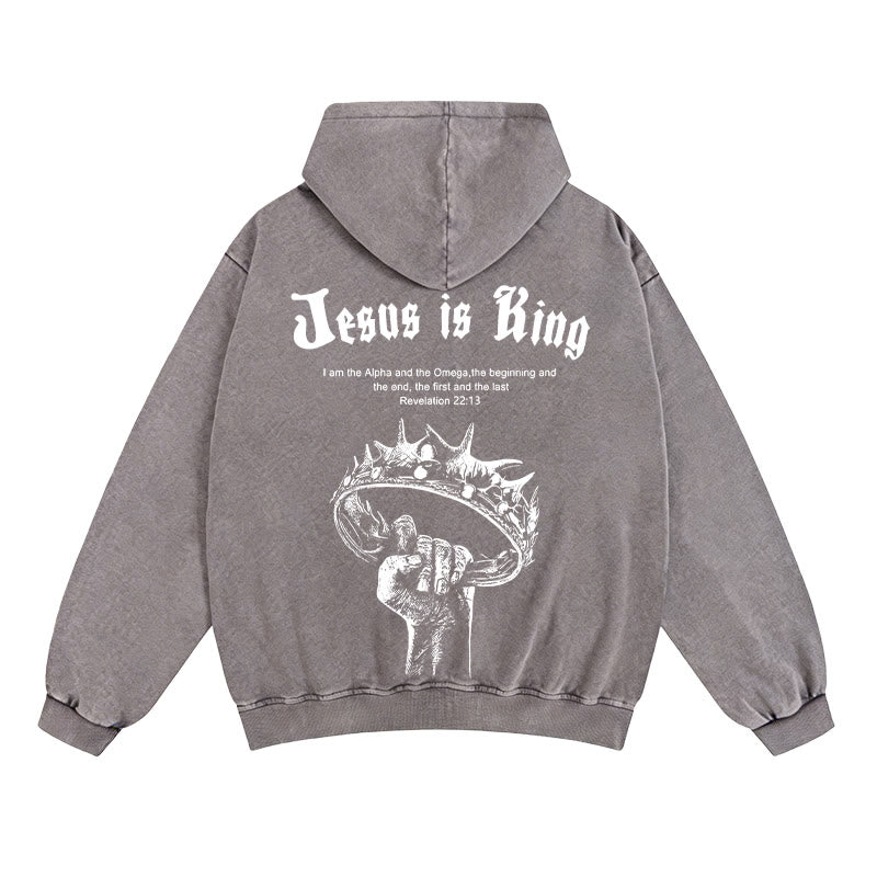 Christianartworkshop Jesus is King Hooded Jacket: Stylish Faith with Revelation 22:13 - Grey - 2XL - image 5