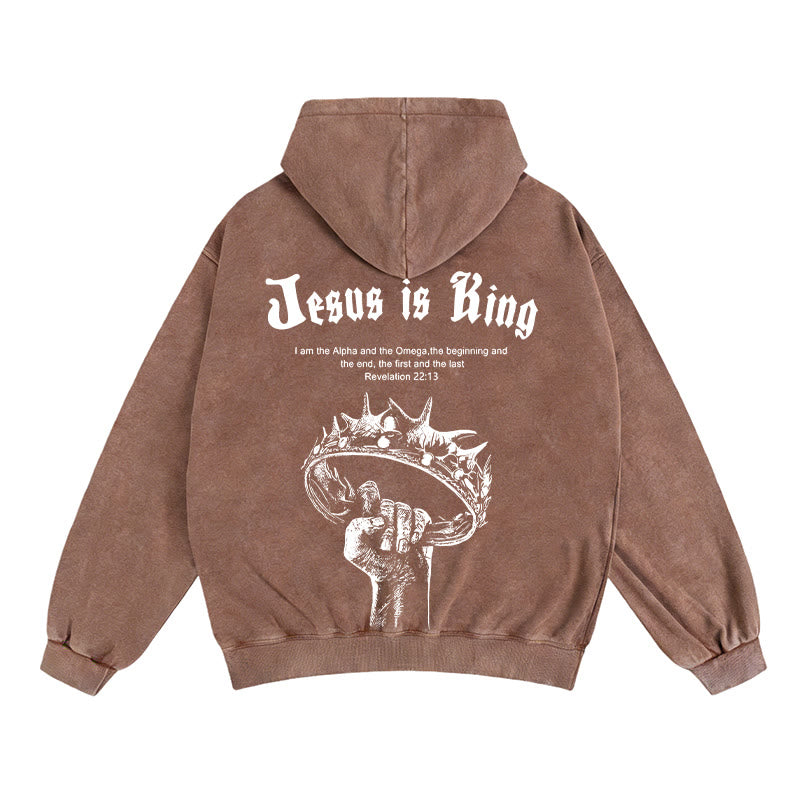 Christianartworkshop Jesus is King Hooded Jacket: Stylish Faith with Revelation 22:13 - Coffee - 2XL - image 12