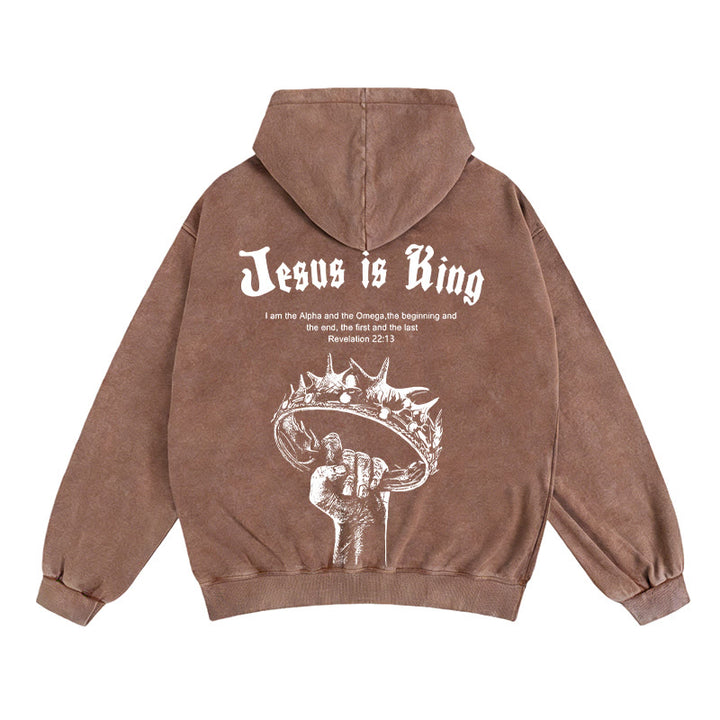 Christianartworkshop Jesus is King Hooded Jacket: Stylish Faith with Revelation 22:13 - Coffee - 2XL - image 12