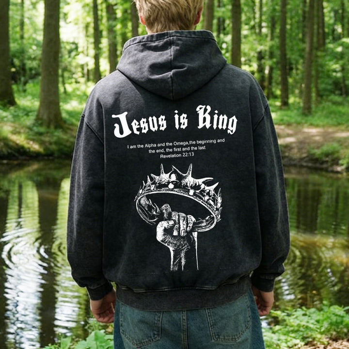 Christianartworkshop Jesus is King Hooded Jacket: Stylish Faith with Revelation 22:13 - image 10