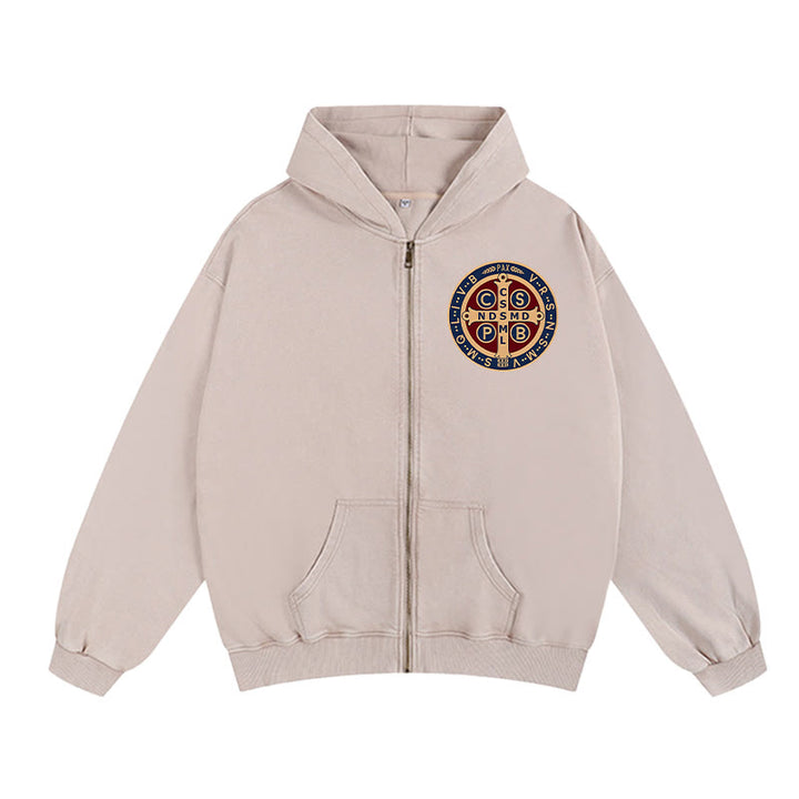 Christianartworkshop St. Benedict Cross Hooded Jacket: Faith Protection for Daily Wear - Apricot - 2XL - image 8