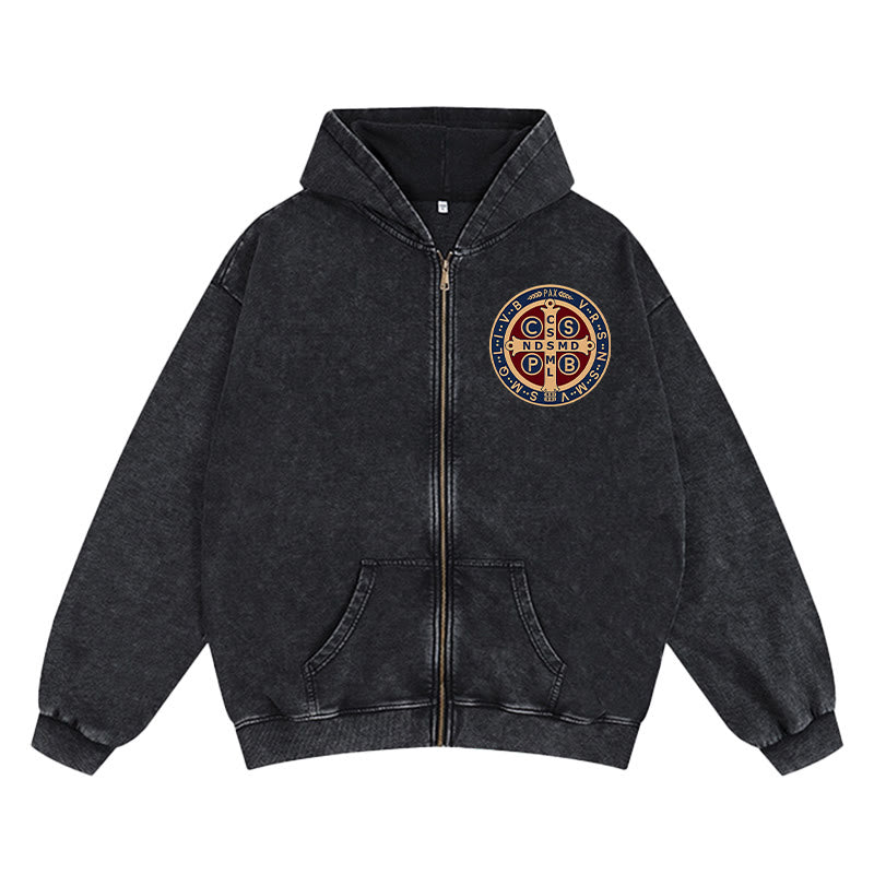 Christianartworkshop St. Benedict Cross Hooded Jacket: Faith Protection for Daily Wear - Black - 2XL - image 5