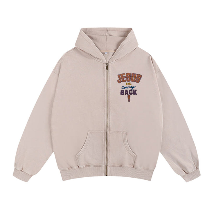 Christianartworkshop Jesus Is Coming Back Hooded Jacket: Faithful Hope for Daily Wear - Apricot - 2XL - image 0