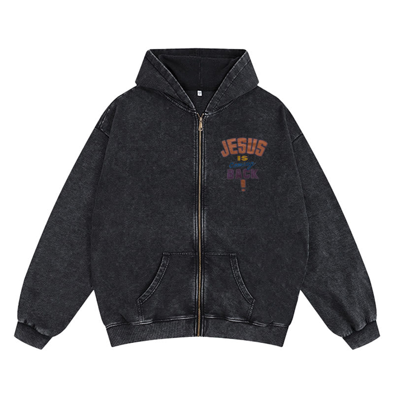 Christianartworkshop Jesus Is Coming Back Zip-Up Hooded Jacket: Faithful Hope for Daily Wear - Black - 2XL - image 7