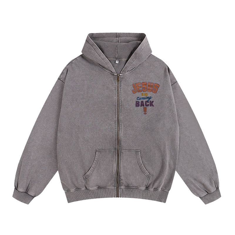 Christianartworkshop Jesus Is Coming Back Hooded Jacket: Faithful Hope for Daily Wear - Grey - 2XL - image 6