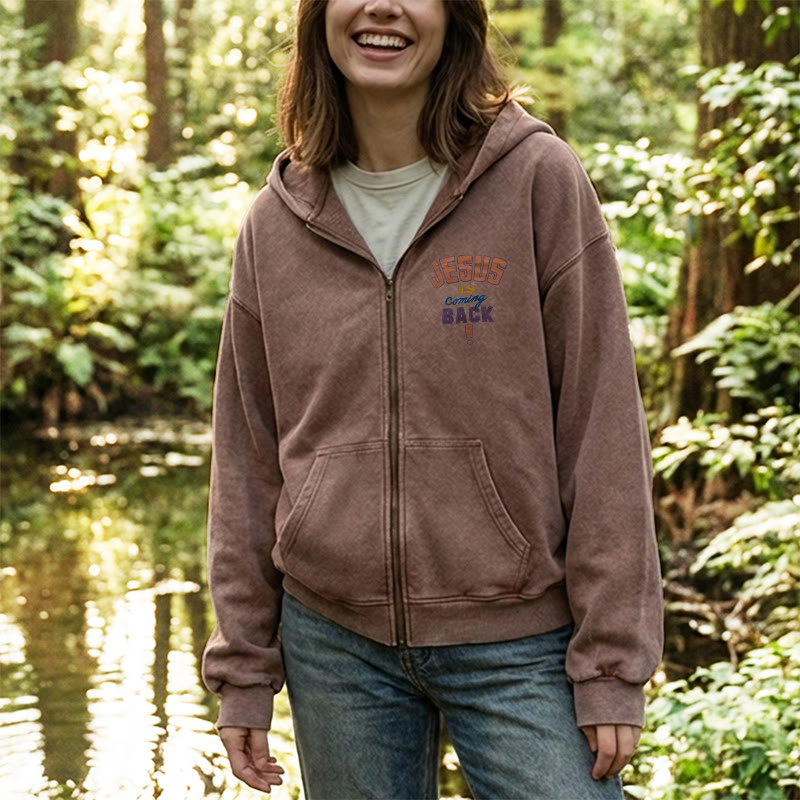 Christianartworkshop Jesus Is Coming Back Zip-Up Hooded Jacket: Faithful Hope for Daily Wear - image 4