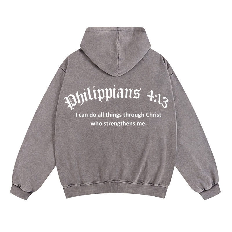 Christianartworkshop Philippians 4:13 Hooded Jacket: Faith Gift with Strength Message - Grey - 2XL - image 9