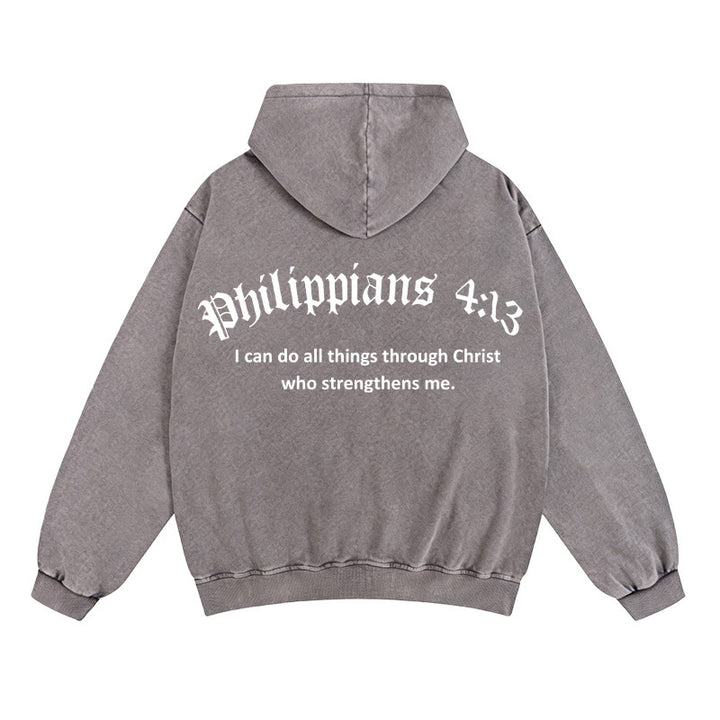 Christianartworkshop Philippians 4:13 Hooded Jacket: Faith Gift with Strength Message - Grey - 2XL - image 9