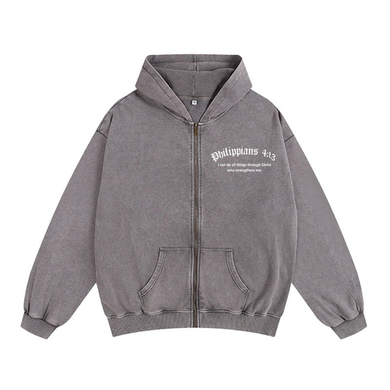 Christianartworkshop Philippians 4:13 Zip-Up Hooded Jacket: Faith Gift with Strength Message - image 9