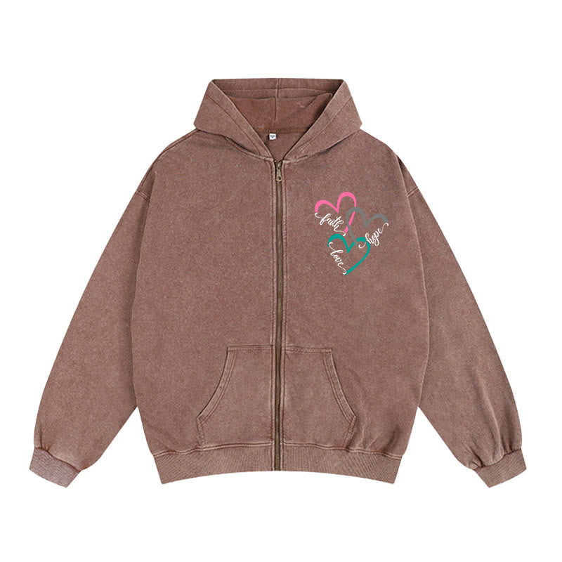 Christianartworkshop Triple Heart Faith-Inspired Zip-Up Hooded Jacket: Daily Wear for Devotion - Coffee - 2XL - image 8