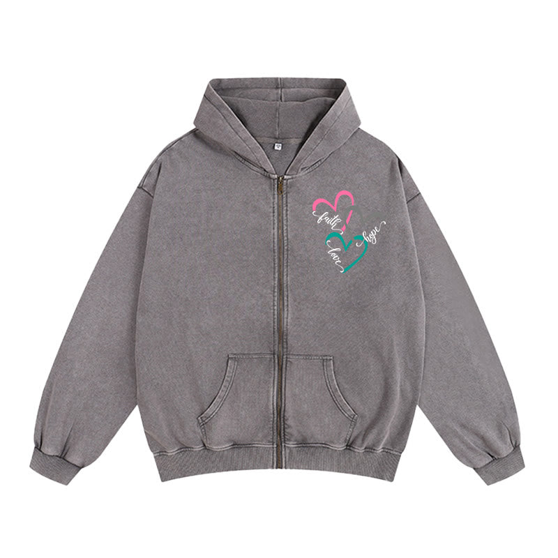 Christianartworkshop Triple Heart Faith-Inspired Zip-Up Hooded Jacket: Daily Wear for Devotion - Grey - 2XL - image 6