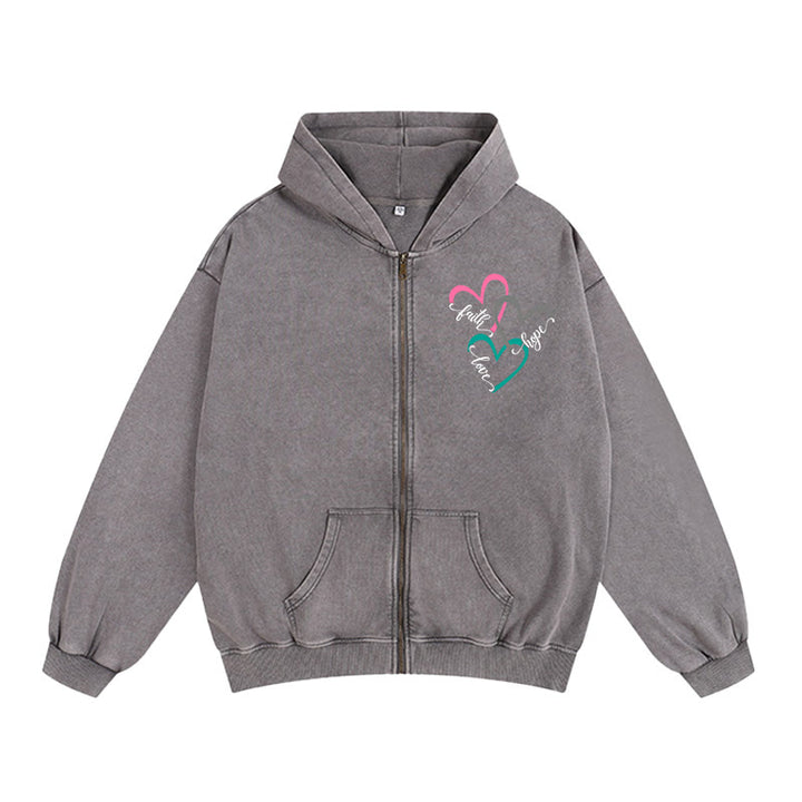 Christianartworkshop Triple Heart Faith-Inspired Zip-Up Hooded Jacket: Daily Wear for Devotion - Grey - 2XL - image 6