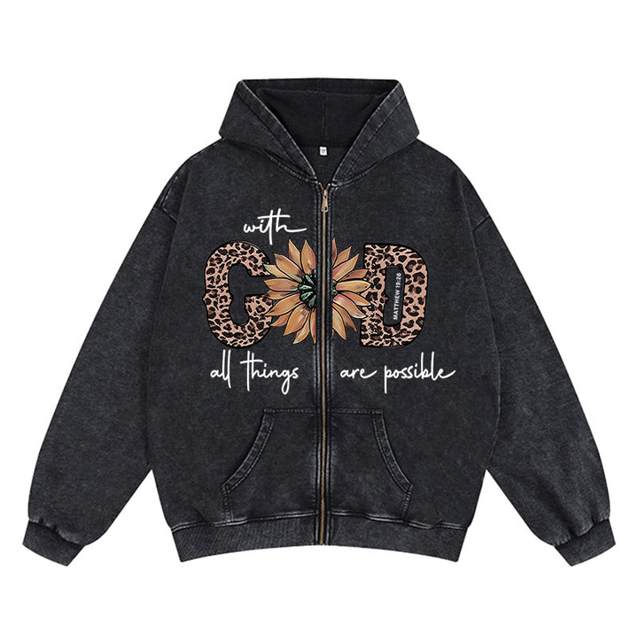Christianartworkshop GOD-Inspired Sunflower Graphic Hooded Jacket: Daily Faith Reminder - Black - 2XL - image 4