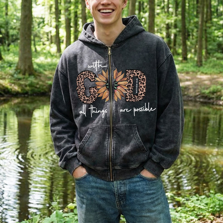 Christianartworkshop GOD-Inspired Sunflower Graphic Zip-Up Hooded Jacket: Daily Faith Reminder - image 4