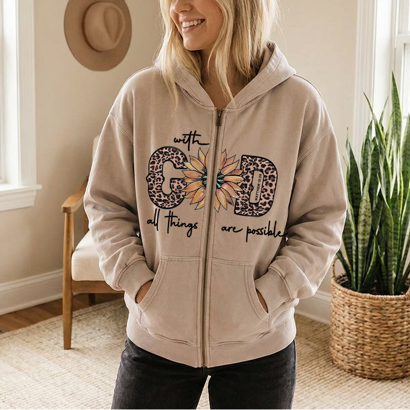 Christianartworkshop GOD-Inspired Sunflower Graphic Zip-Up Hooded Jacket: Daily Faith Reminder - image 1