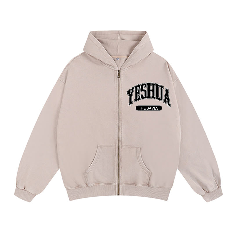 Christianartworkshop YESHUA He Saves Graphic Hooded Jacket: Blend of Faith & Casual Fashion - Apricot - 2XL - image 6
