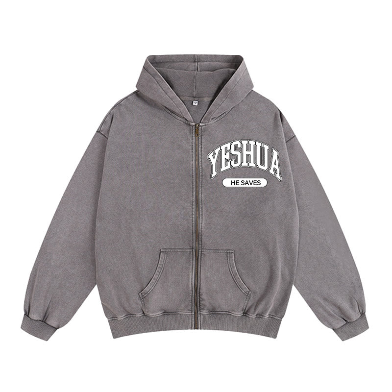 Christianartworkshop YESHUA He Saves Graphic Hooded Jacket: Blend of Faith & Casual Fashion - Grey - 2XL - image 9