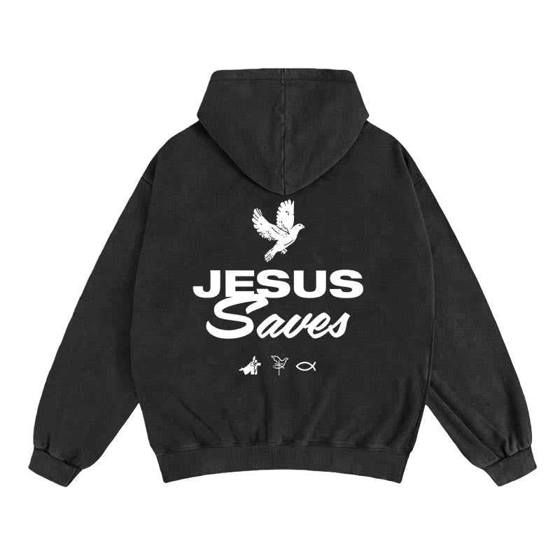 Christianartworkshop Dove & Cross Jesus Saves Hooded Jacket: Spiritual Comfort for Every Day - Black - 2XL - image 8