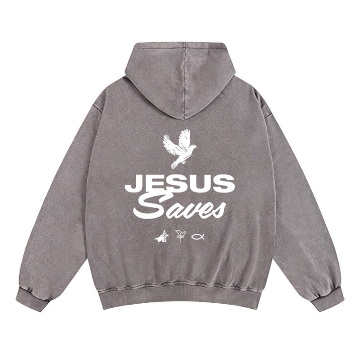 Christianartworkshop Dove & Cross Jesus Saves Zip-Up Hooded Jacket: Spiritual Comfort for Every Day - Grey - 2XL - image 0