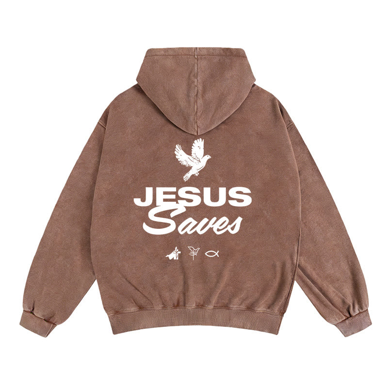 Christianartworkshop Dove & Cross Jesus Saves Zip-Up Hooded Jacket