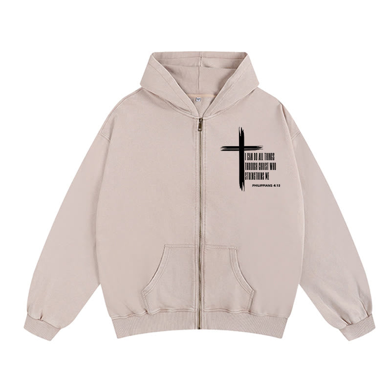 Christianartworkshop Philippians 4:13 Cross Hooded Jacket: Biblical Inspiration in Casual Wear - Apricot - 2XL - image 5