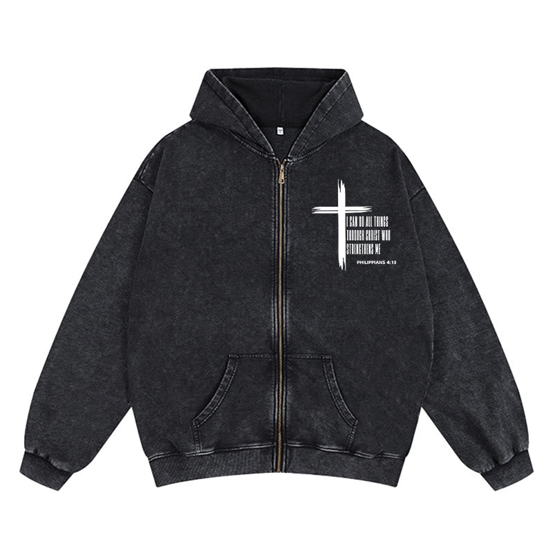 Christianartworkshop Philippians 4:13 Cross Hooded Jacket: Biblical Inspiration in Casual Wear - Black - 2XL - image 8