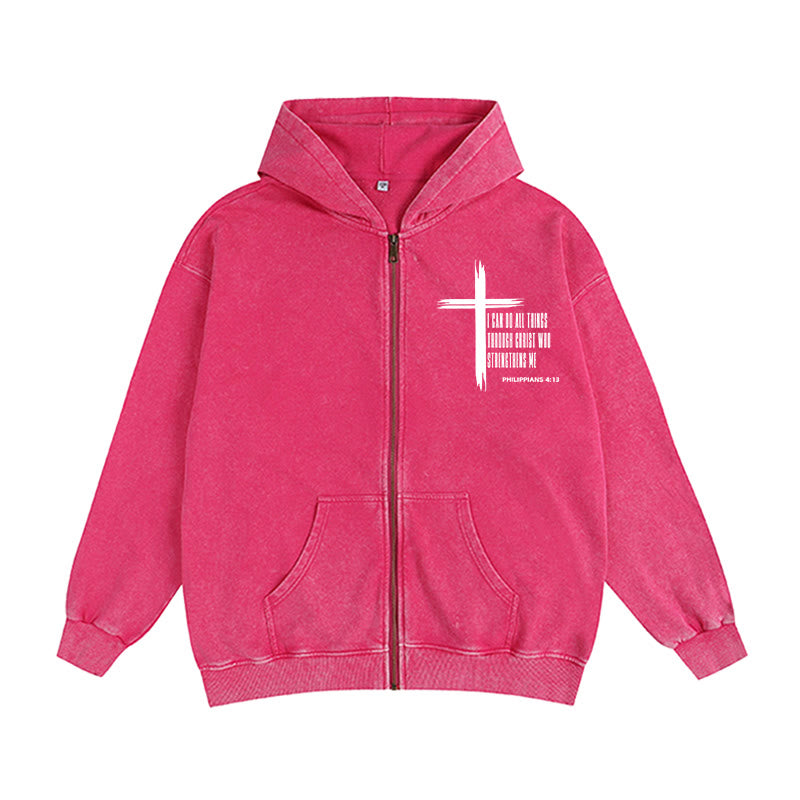 Christianartworkshop Philippians 4:13 Cross Zip-Up Hooded Jacket: Biblical Inspiration in Casual Wear - Rose - 2XL - image 0