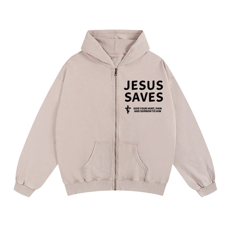 Christianartworkshop Jesus Saves Devotion Hooded Jacket: Express Faith in Daily Life with Ease - Apricot - 2XL - image 4