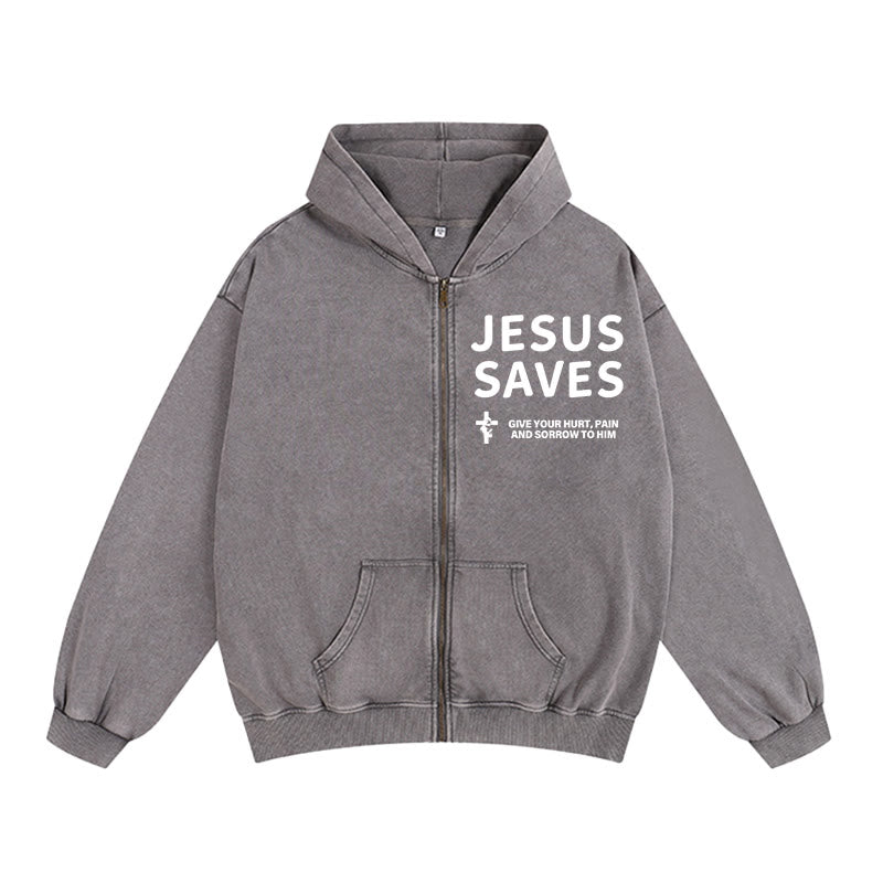 Christianartworkshop Jesus Saves Devotion Hooded Jacket: Express Faith in Daily Life with Ease - Grey - 2XL - image 7