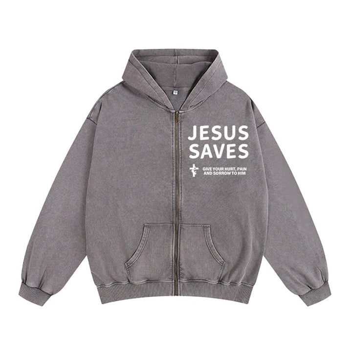 Christianartworkshop Jesus Saves Devotion Hooded Jacket: Express Faith in Daily Life with Ease - Grey - 2XL - image 7