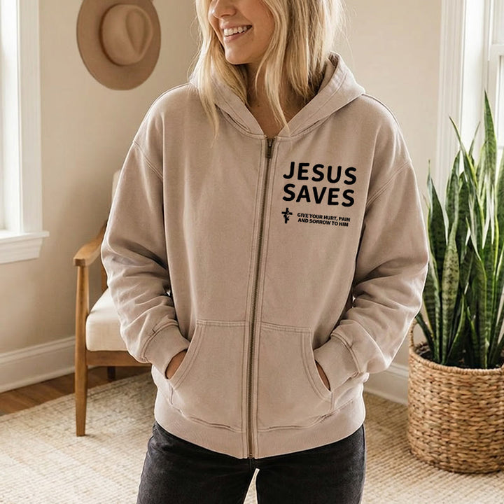 Christianartworkshop Jesus Saves Devotion Hooded Jacket: Express Faith in Daily Life with Ease - image 5