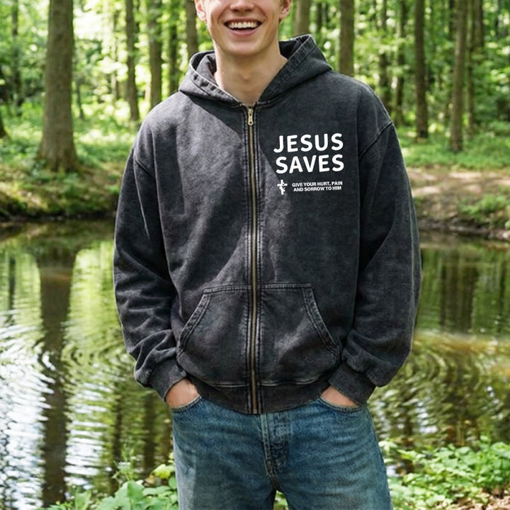 Christianartworkshop Jesus Saves Devotion Hooded Jacket: Express Faith in Daily Life with Ease - image 2