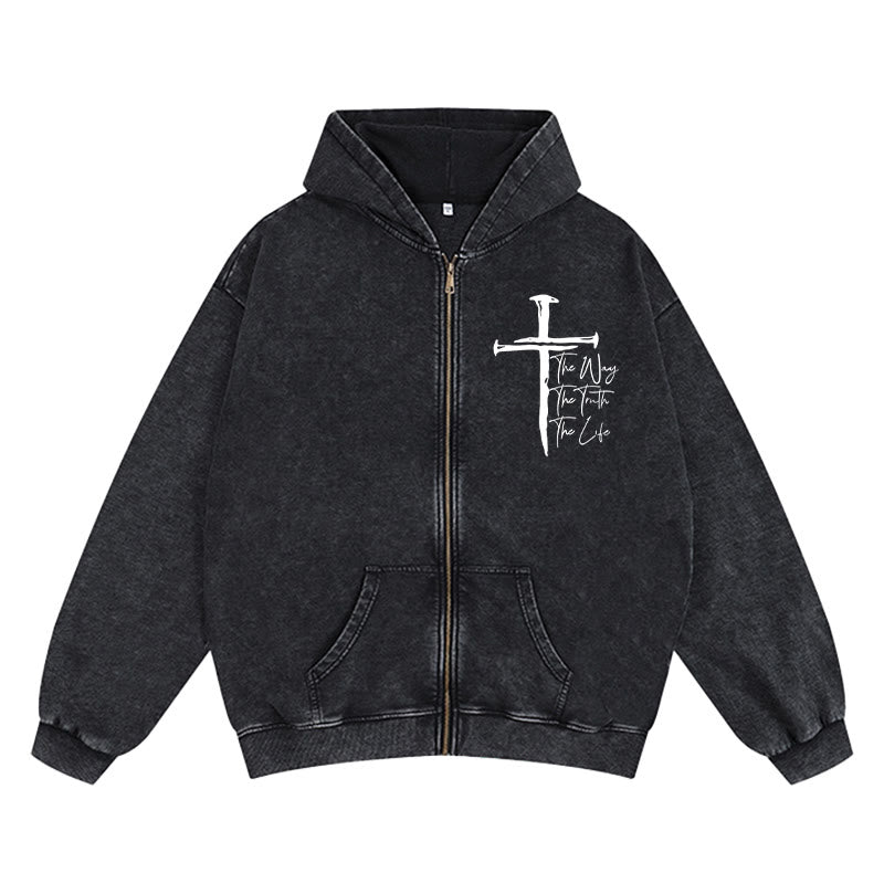 Christianartworkshop Faith Path Cross Hooded Jacket: The Way The Truth The Life in Casual Wear - Black - 2XL - image 4