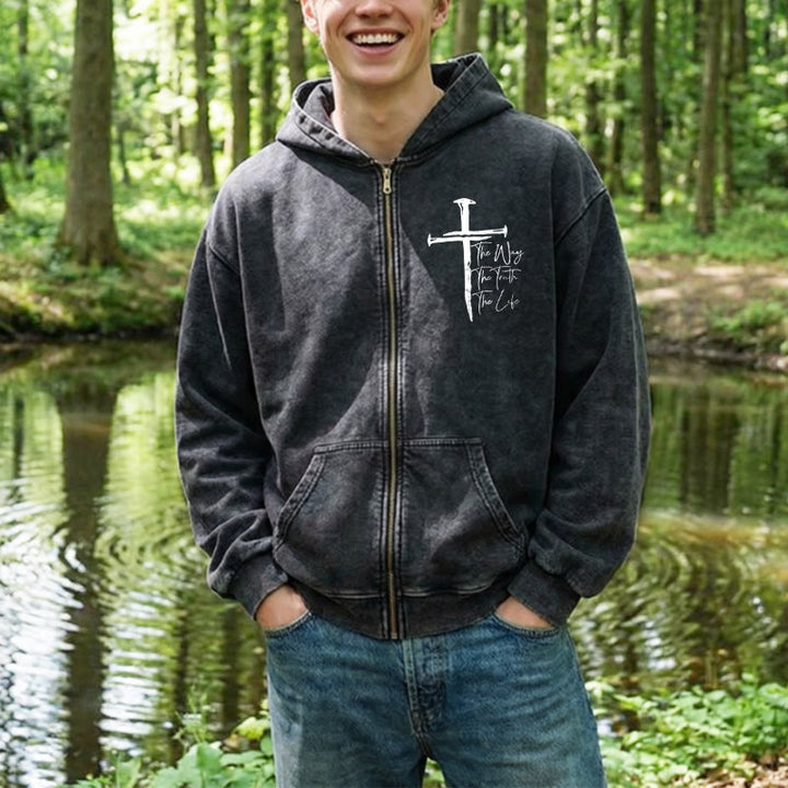 Christianartworkshop Faith Path Cross Hooded Jacket: The Way The Truth The Life in Casual Wear - image 5