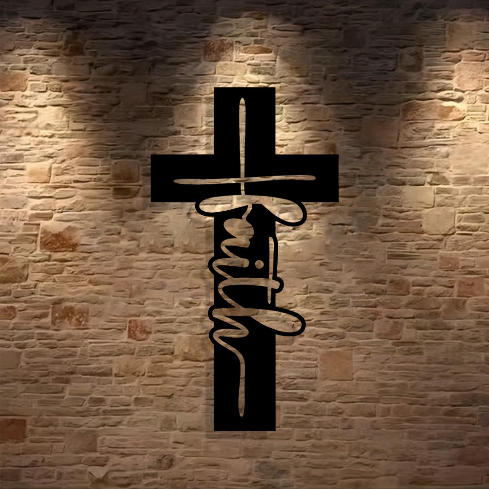 Christianartworkshop Stylish Typography  Faith Cross Metal Decor: Modern Typography Wall Art - image 1