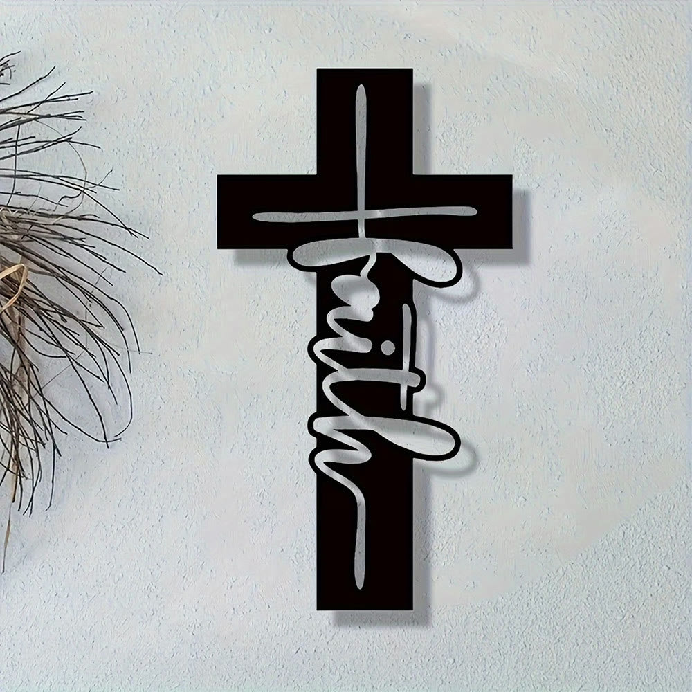 Christianartworkshop Stylish Typography  Faith Cross Metal Decor: Modern Typography Wall Art - 8.5''*15.74''/21.6*40cm - image 0