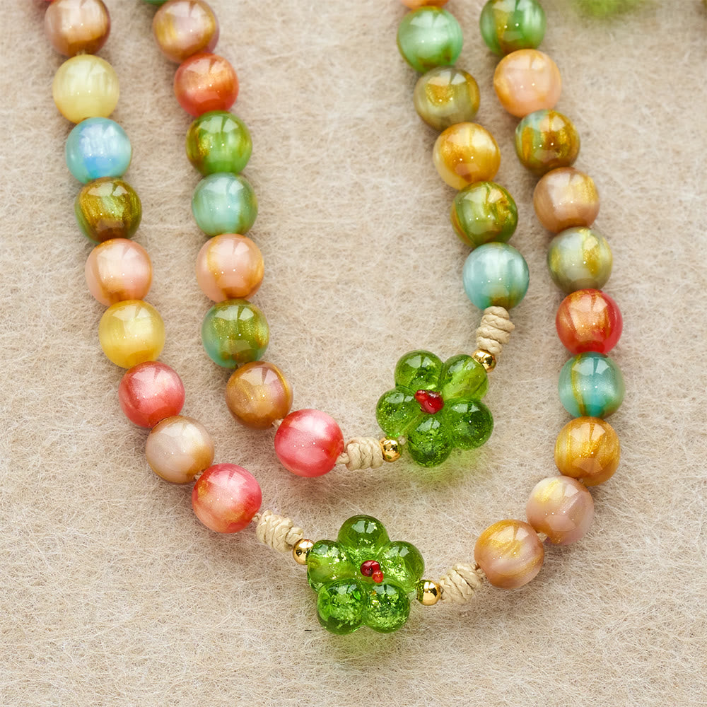 Christianartworkshop Green Flower Glass & Pastel Cat Eye Rosary with Our Lady Faith Cross - image 6