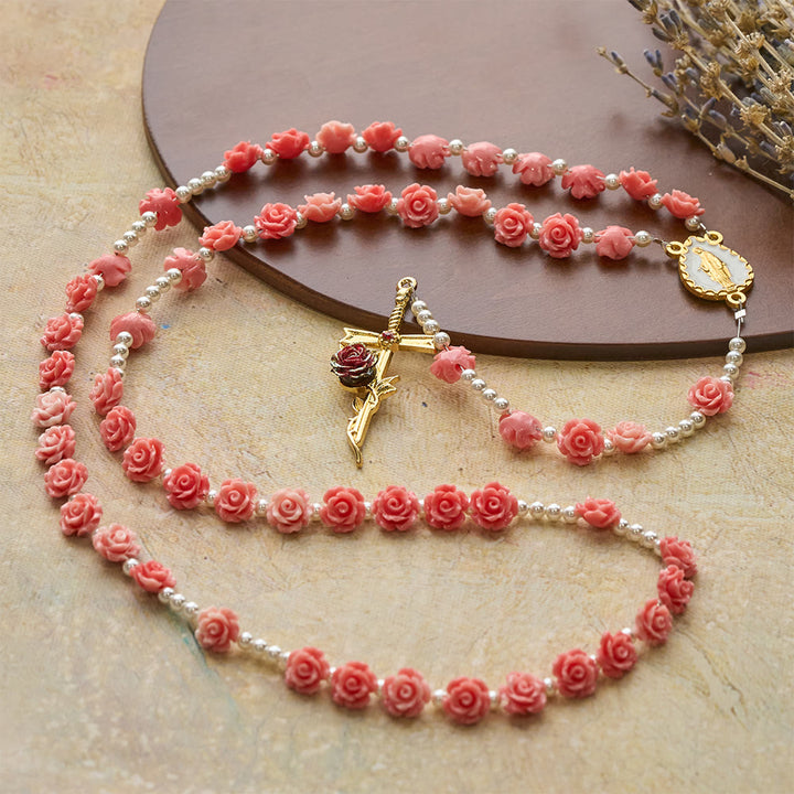 Christianartworkshop Soft Pink Camellia Rosary with Our Lady: Gentle Faith Accessory - image 3