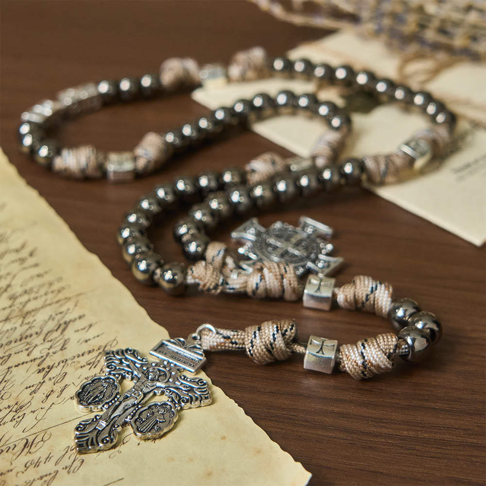 Christianartworkshop 2026 Paracord Rugged Rosary with St. Benedict