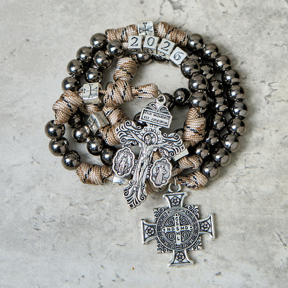 Christianartworkshop 2026 Paracord Rugged Rosary with St. Benedict