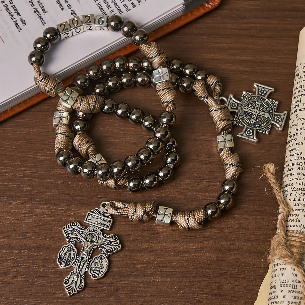 Christianartworkshop 2026 Paracord Rugged Rosary with St. Benedict