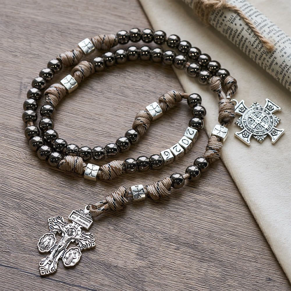 Christianartworkshop 2026 Paracord Rugged Rosary with St. Benedict