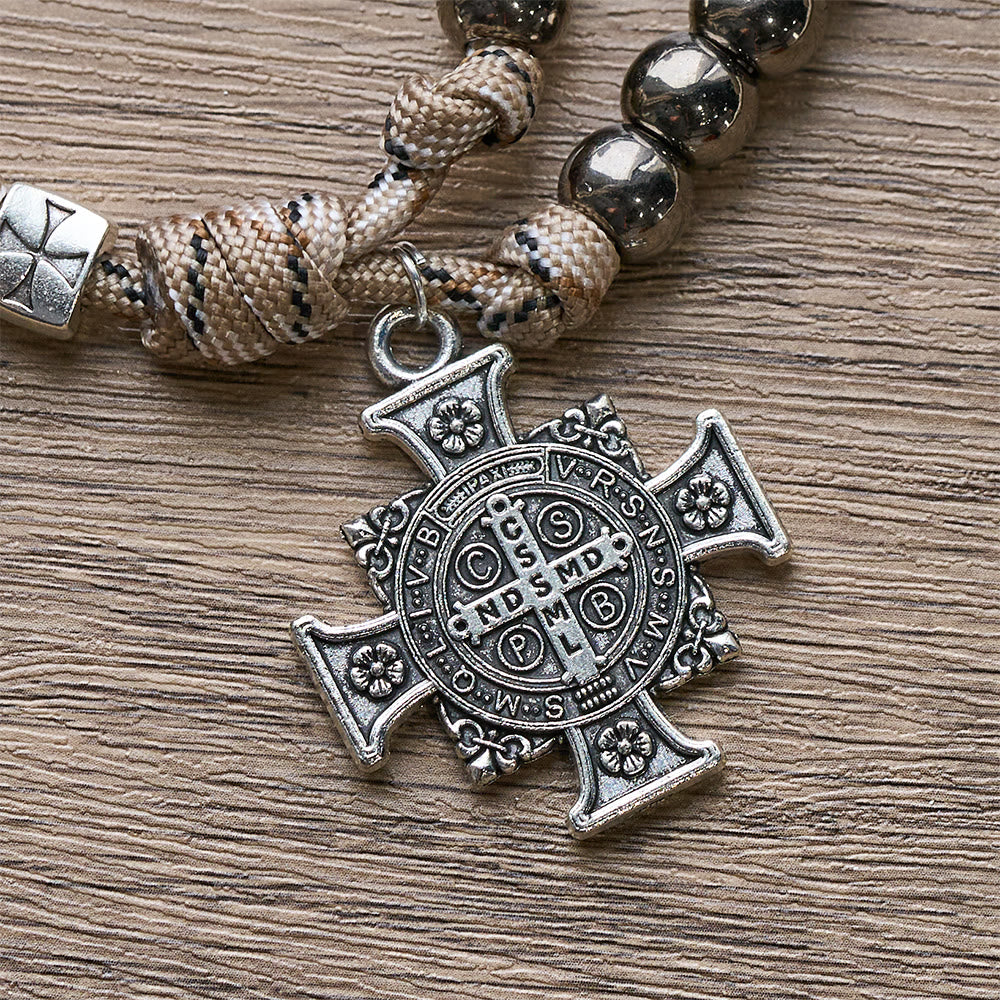 Christianartworkshop 2026 Paracord Rugged Rosary with St. Benedict