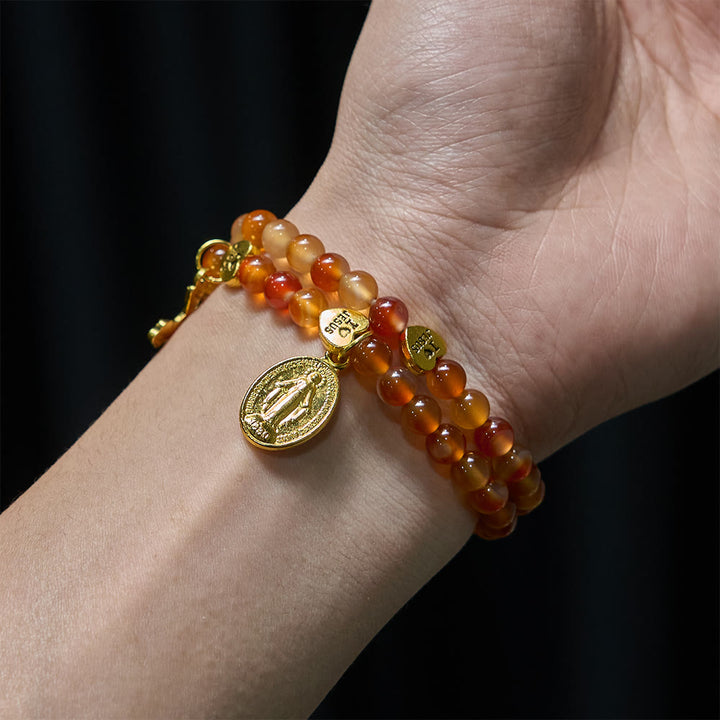 Christianartworkshop Warm Caramel Rosary Bracelet with JESUS Accent & Our Lady Faith Companion - image 2